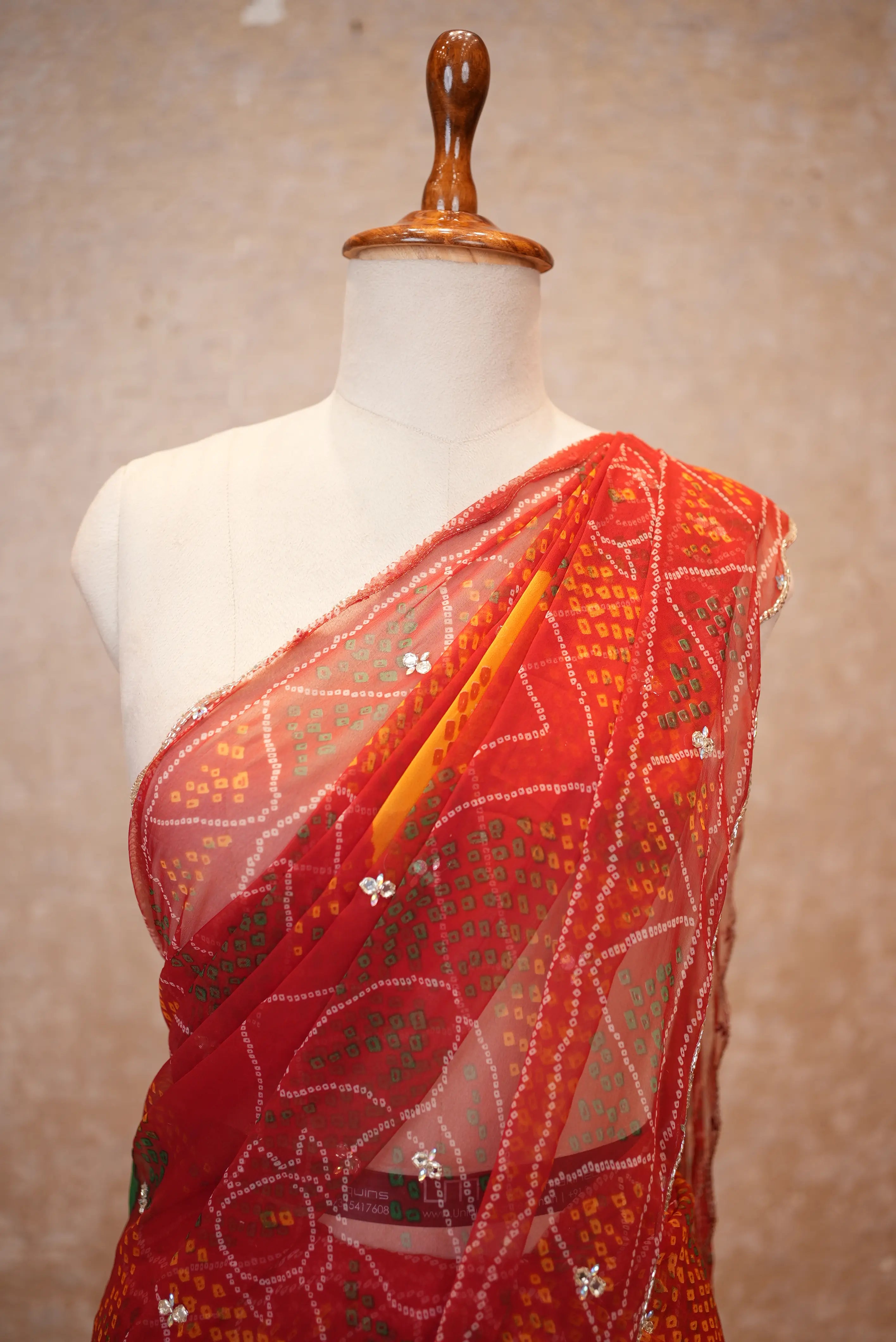 Shekhawati Bandhani Design Georgette Saree With Handwork Touch (With Blouse)