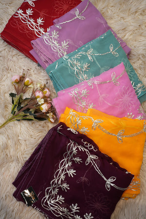 ROYAL GEORGETTE FABRIC GOTA PATTI JAAL WORK (WITH RUNNING BLOUSE)  ##SR0301