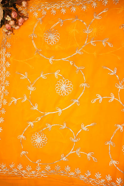 ROYAL GEORGETTE FABRIC GOTA PATTI JAAL WORK (WITH RUNNING BLOUSE)  ##SR0301