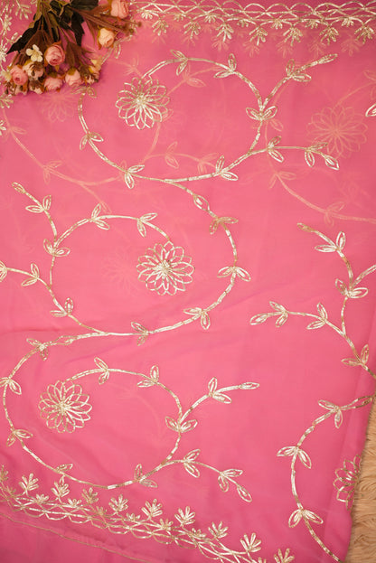 ROYAL GEORGETTE FABRIC GOTA PATTI JAAL WORK (WITH RUNNING BLOUSE)  ##SR0301