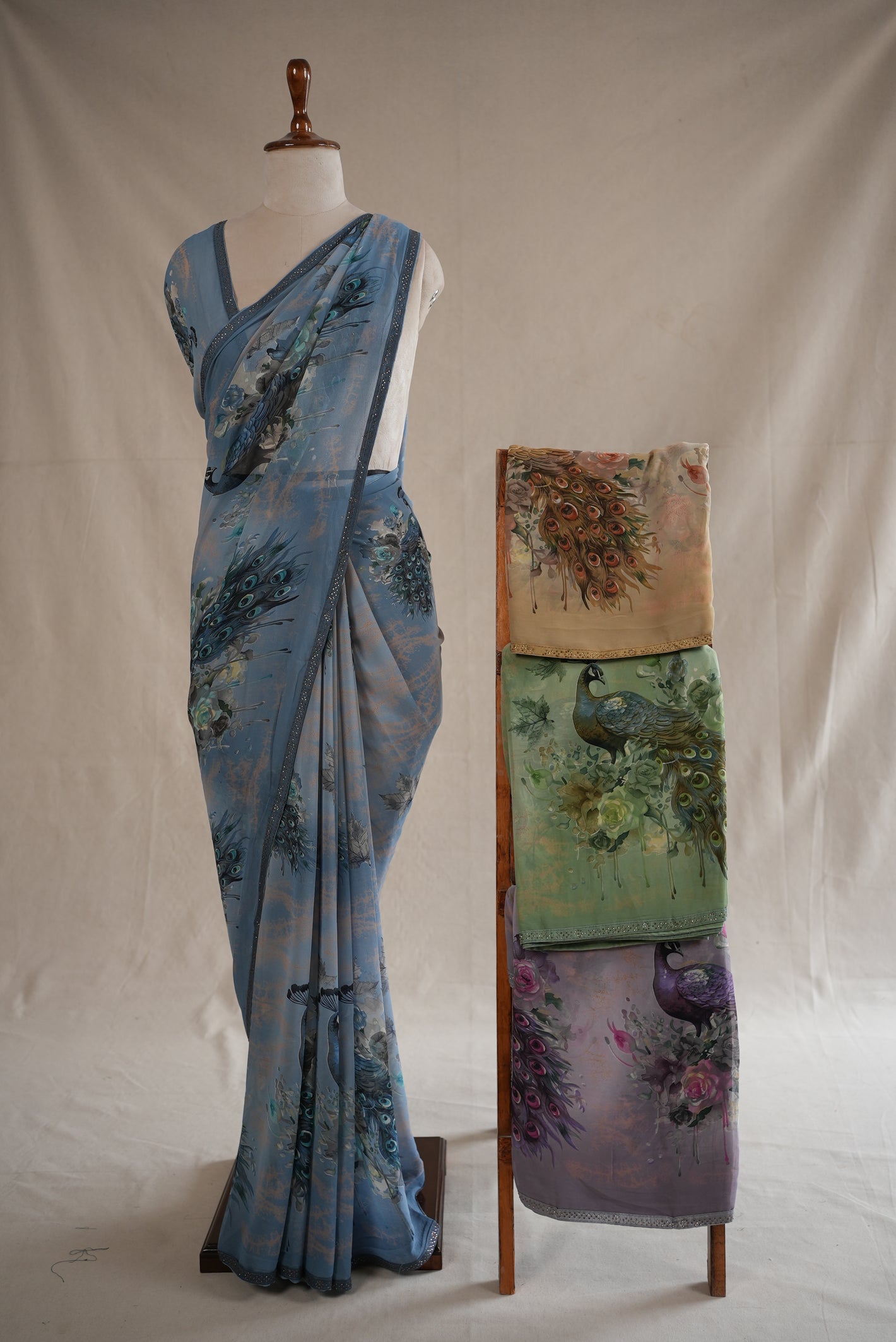 GEORGETTE FABRIC PEACOCK DESIGN DAILY WEAR SAREE WITH SIROSKI WORK BORDER (WITH BLOUSE) ##SR0308