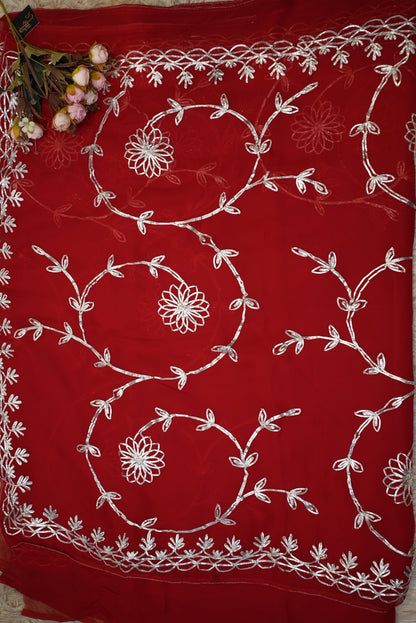 ROYAL GEORGETTE FABRIC GOTA PATTI JAAL WORK (WITH RUNNING BLOUSE)  ##SR0301