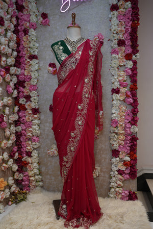 PURE THAKURJI CHIFFON SAREE WITH VINTAGE & CUTDANA WORK (WITH BLOUSE)     ##SR0302
