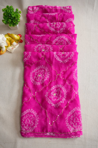 BANDHANI SPECIAL RAJWRI SAREE WITH AARI TARI WORK (WITHOUT BLOUSE)       ##SR0310