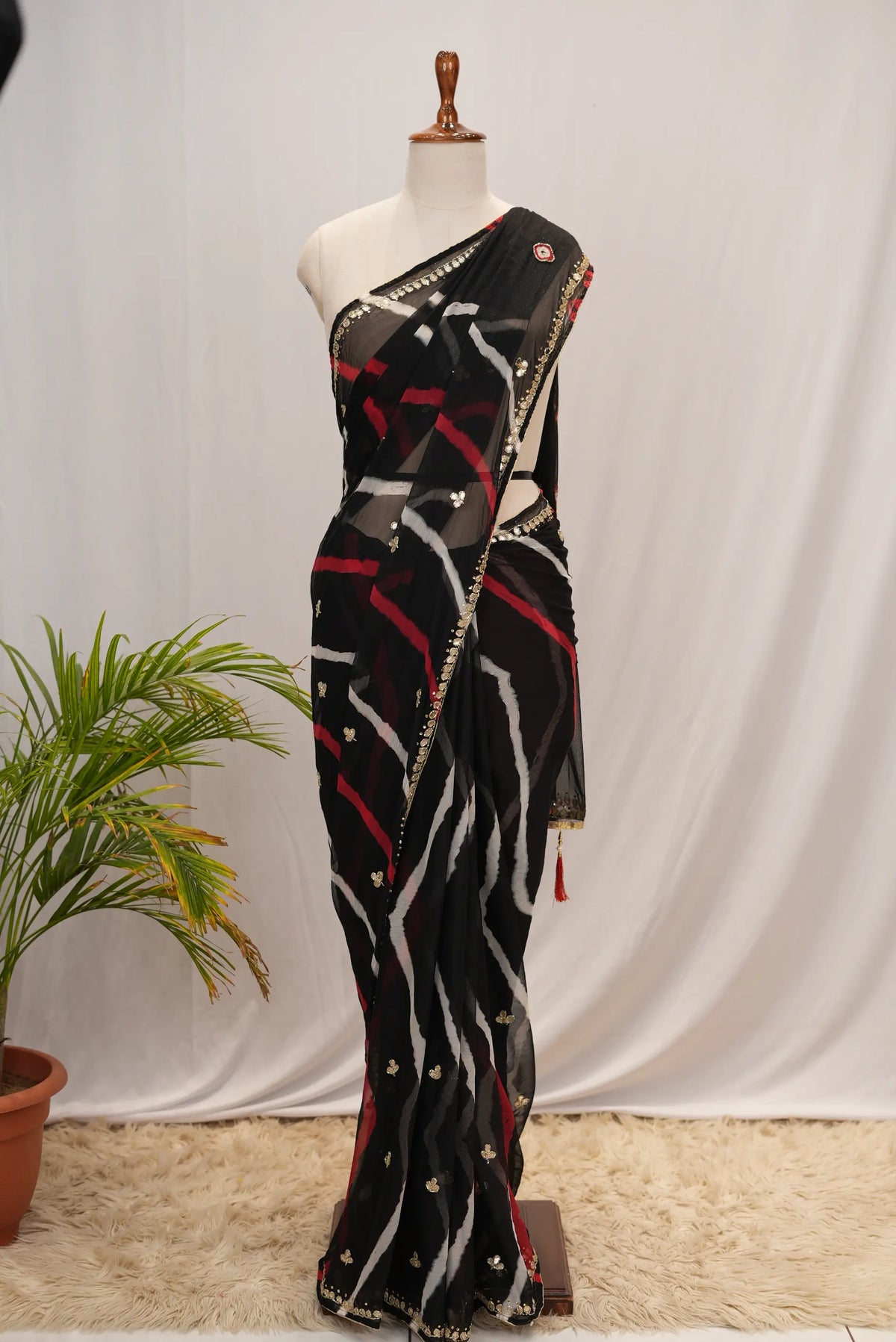 Lahriya Saree on Chiffon Fabric with Gota Patti & Cutdana Work