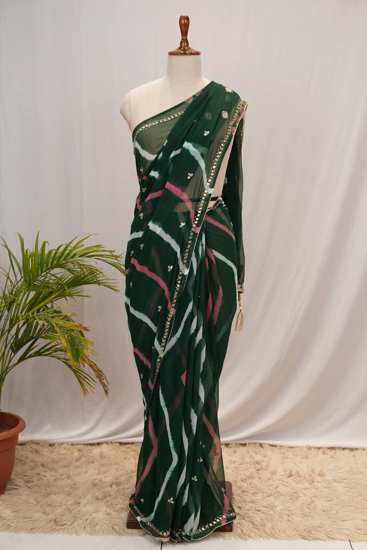 Lahriya Saree on Chiffon Fabric with Gota Patti & Cutdana Work