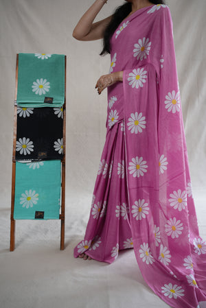 MAL COTTON FABRIC SAREE WITH FLOWER PRINT DESIGN (WITH BLOUSE)   ##SR0304
