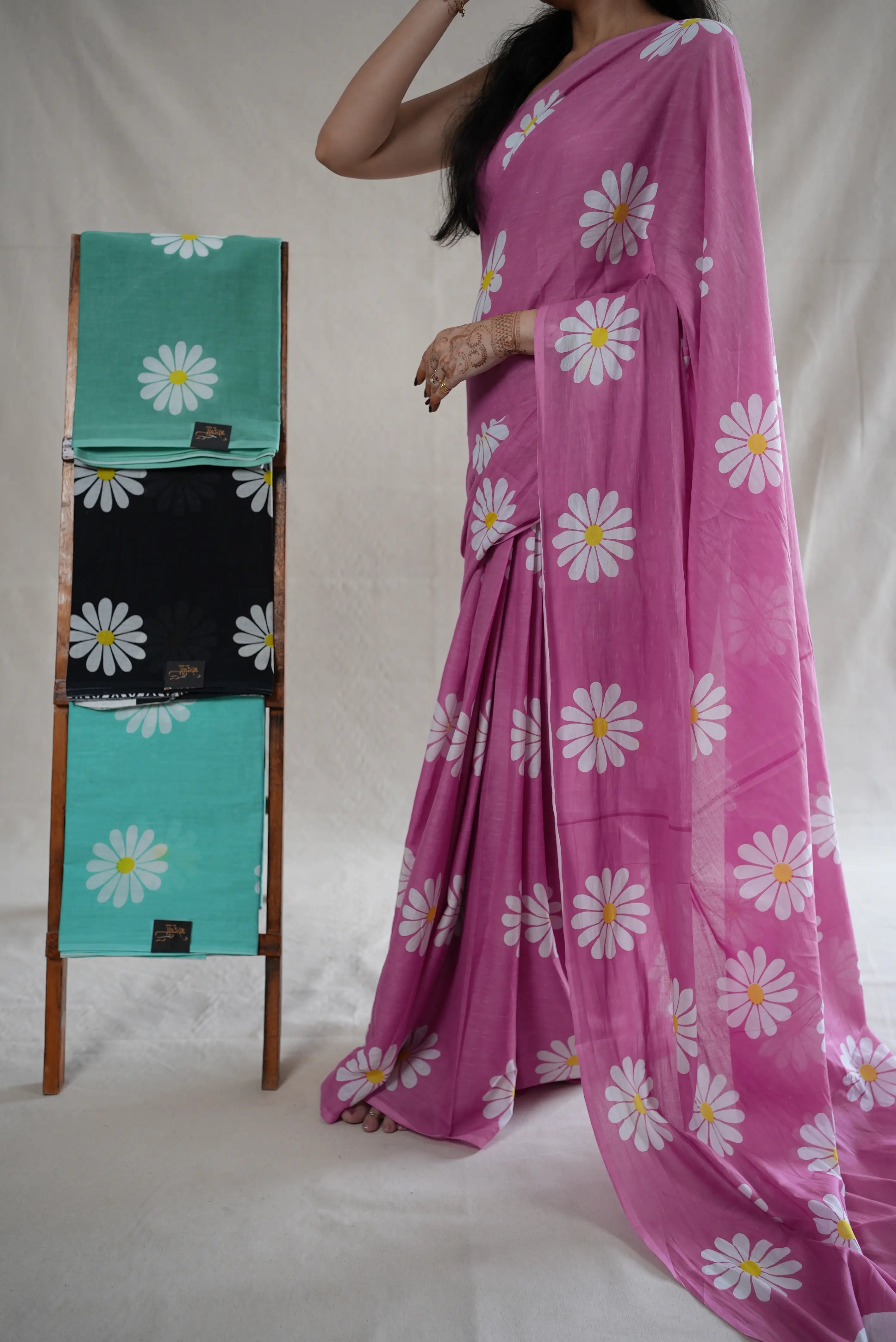 Mal Cotton Saree with Floral Print Design (With Blouse)