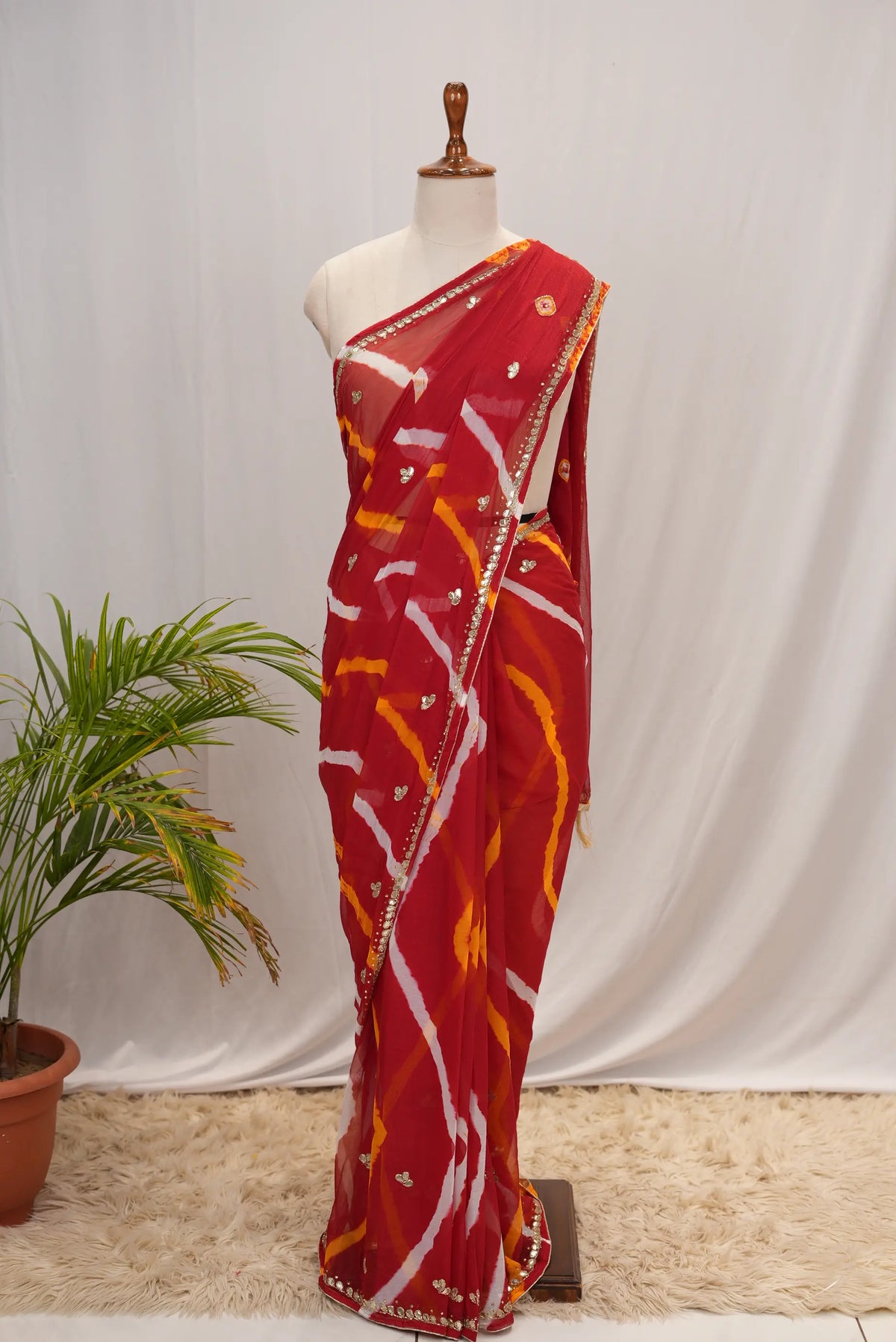 Lahriya Saree on Chiffon Fabric with Gota Patti & Cutdana Work