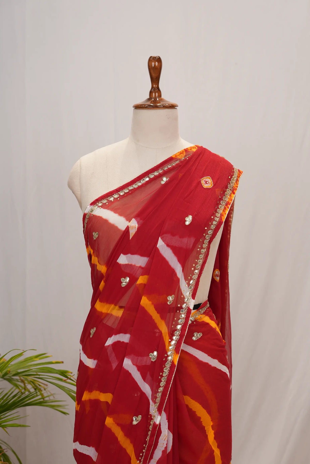 Lahriya Saree on Chiffon Fabric with Gota Patti & Cutdana Work