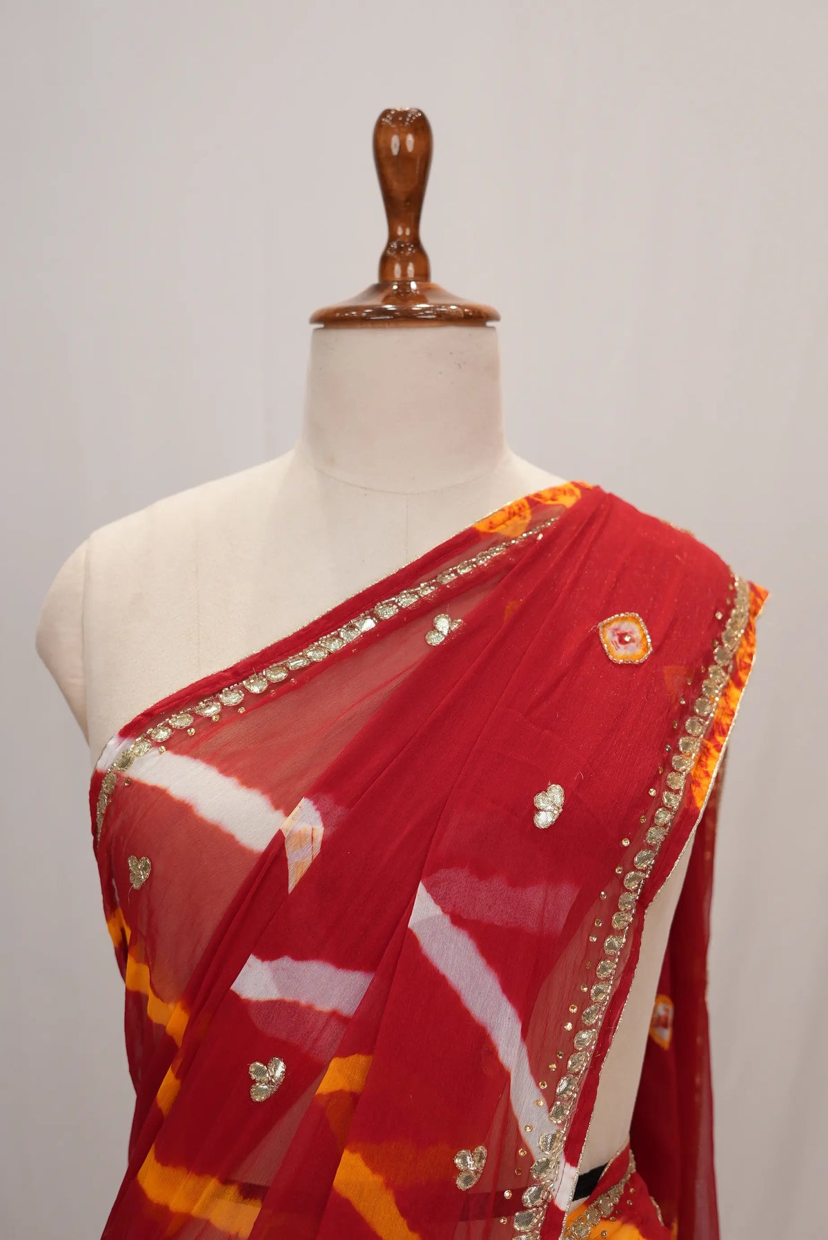 Lahriya Saree on Chiffon Fabric with Gota Patti & Cutdana Work