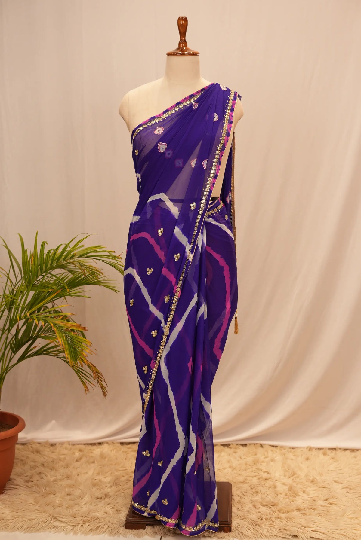 Lahriya Saree on Chiffon Fabric with Gota Patti & Cutdana Work