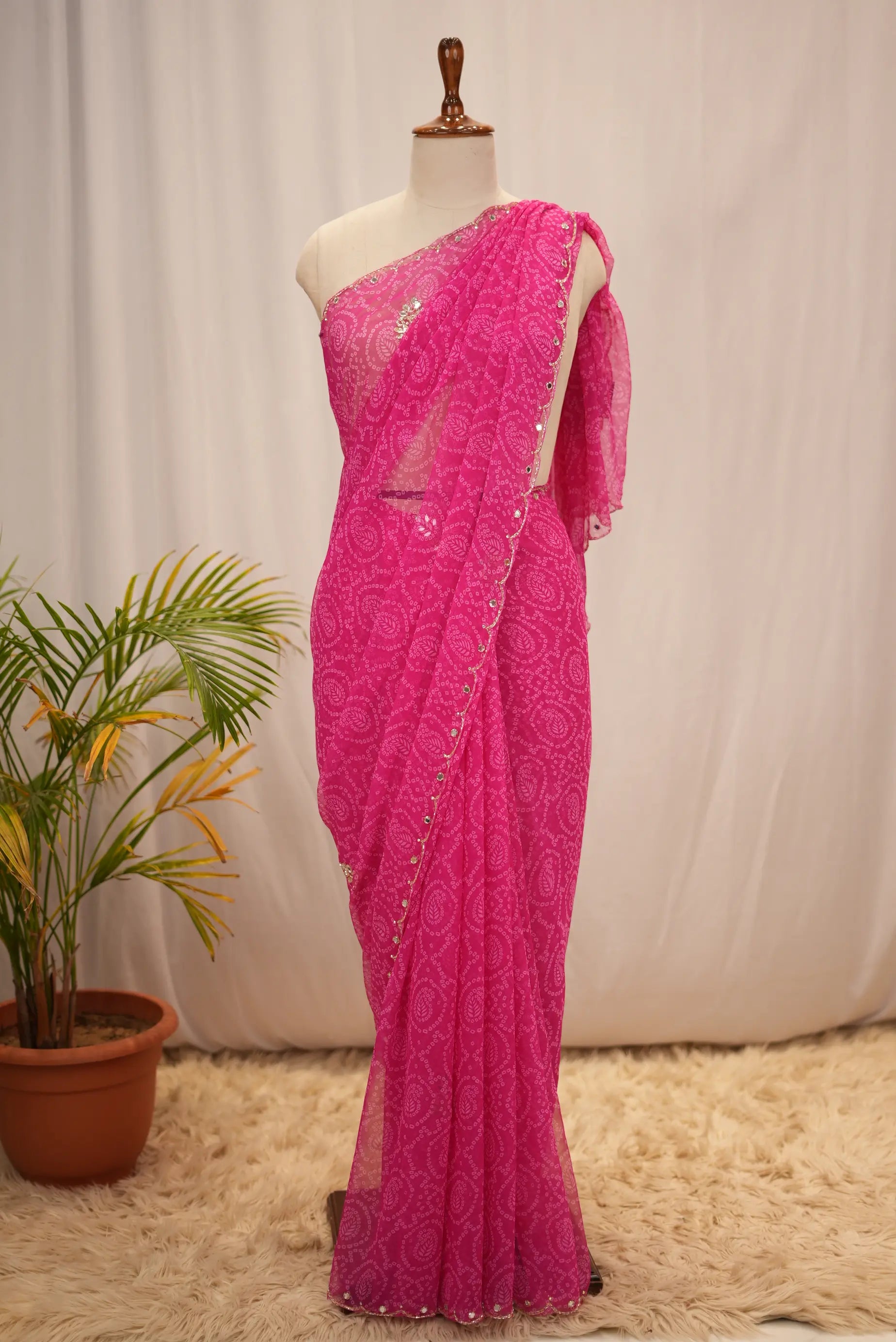 Rajasthani Bandhani Saree on Georgette Fabric with Butta Pattern (with blouse)