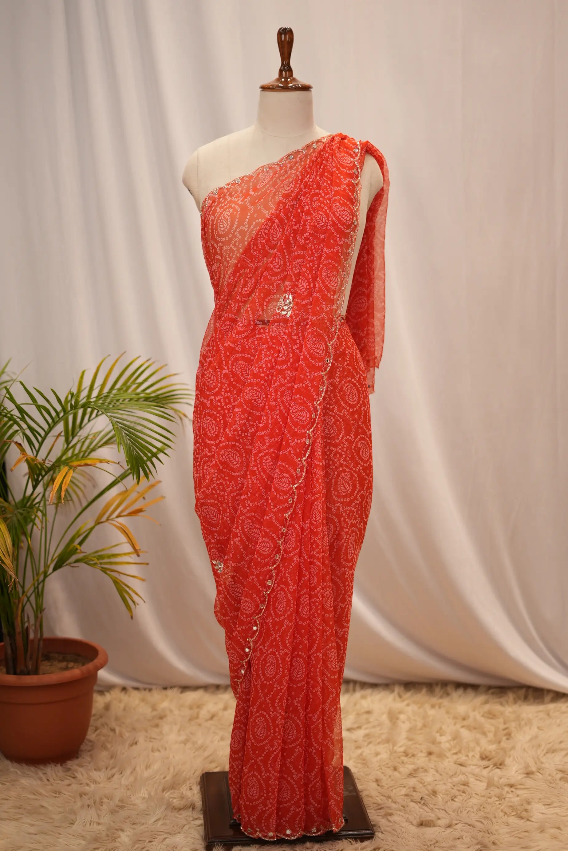 Rajasthani Bandhani Saree on Georgette Fabric with Butta Pattern (with blouse)