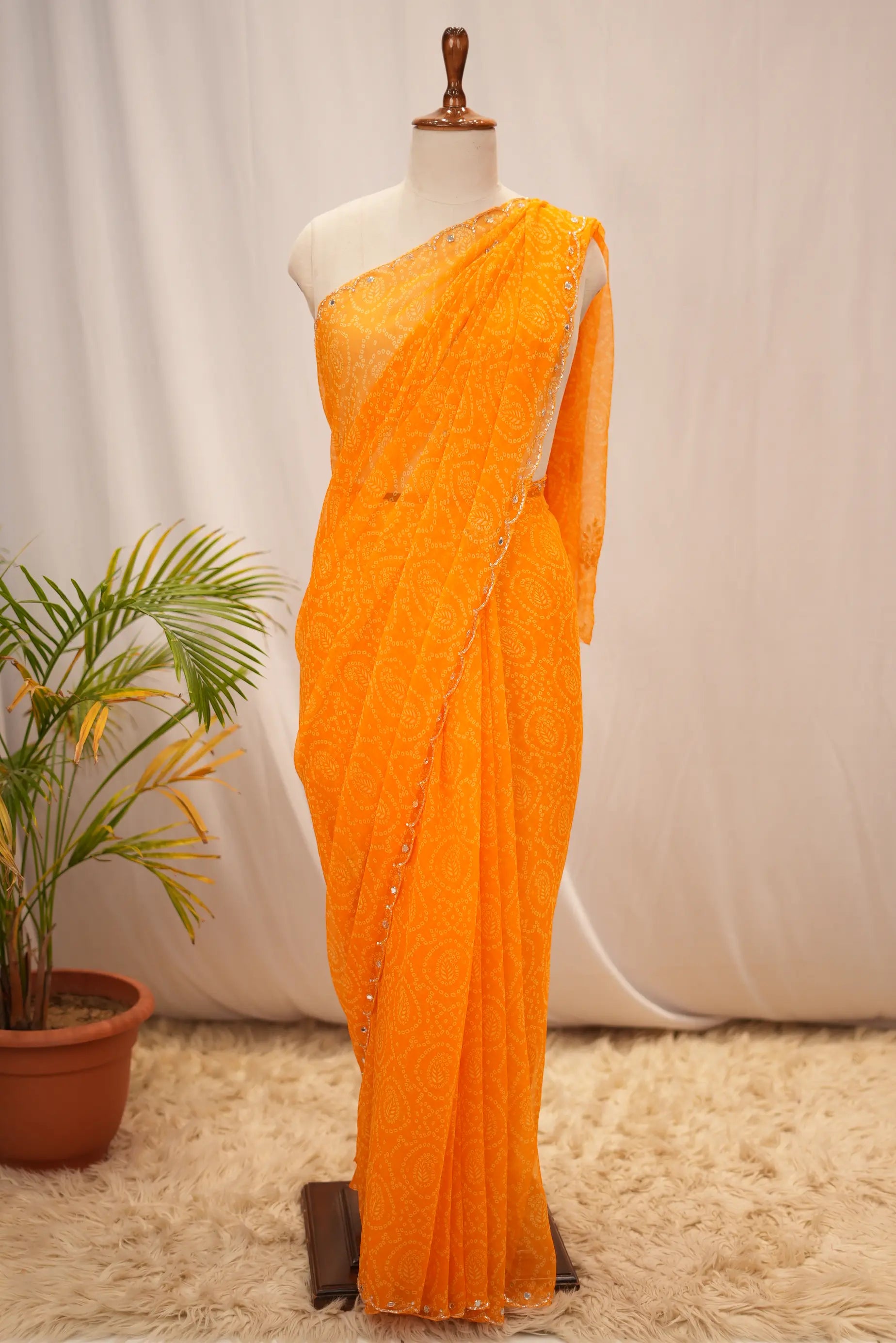Rajasthani Bandhani Saree on Georgette Fabric with Butta Pattern (with blouse)
