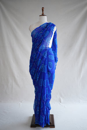 BANDHANI SPECIAL RAJWRI SAREE WITH AARI TARI WORK (WITHOUT BLOUSE)       ##SR0310