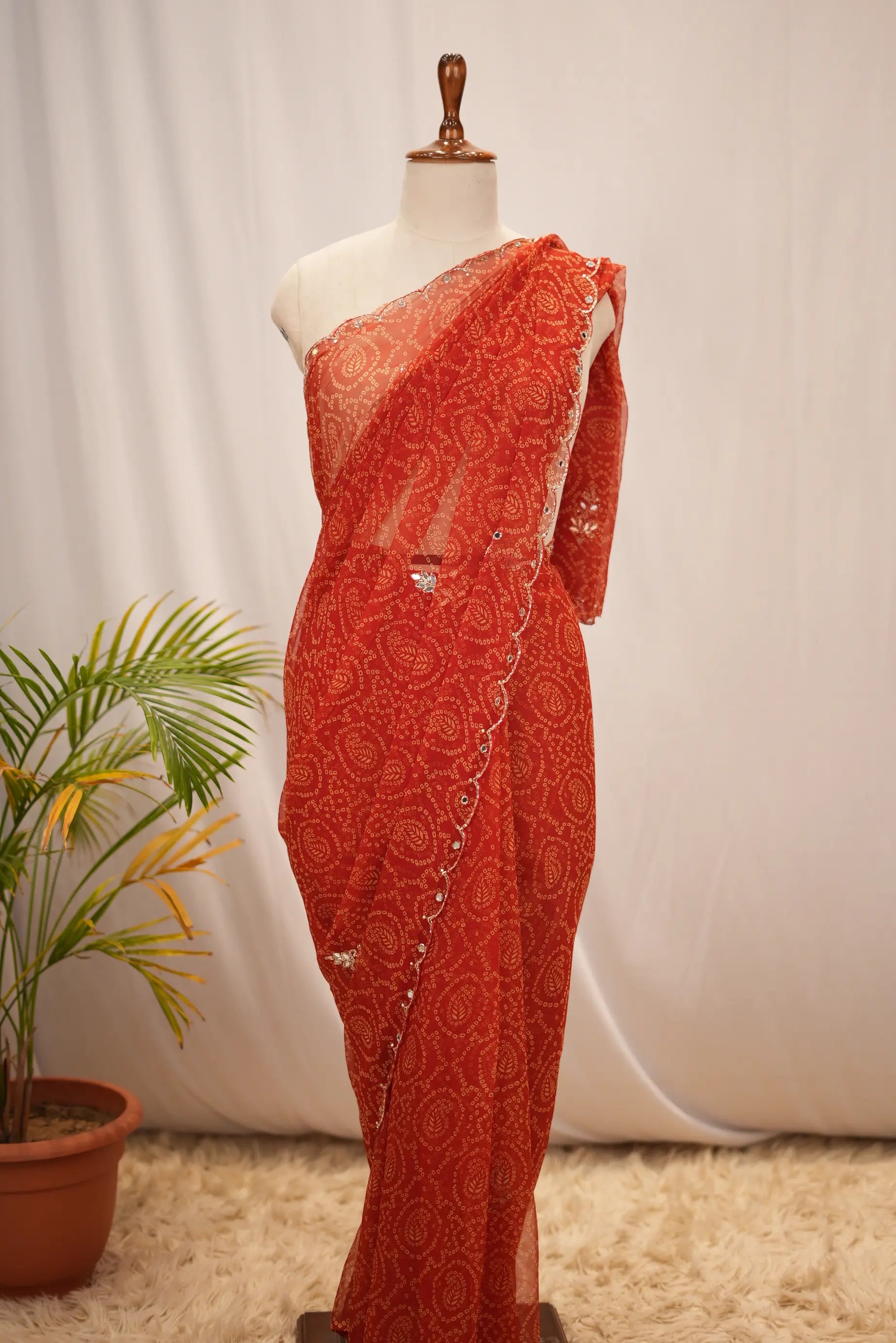 Rajasthani Bandhani Saree on Georgette Fabric with Butta Pattern (with blouse)