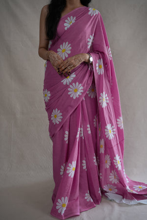 MAL COTTON FABRIC SAREE WITH FLOWER PRINT DESIGN (WITH BLOUSE)   ##SR0304