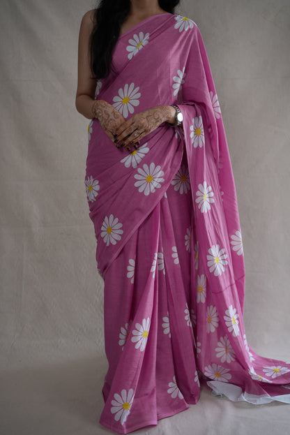 MAL COTTON FABRIC SAREE WITH FLOWER PRINT DESIGN (WITH BLOUSE)   ##SR0304