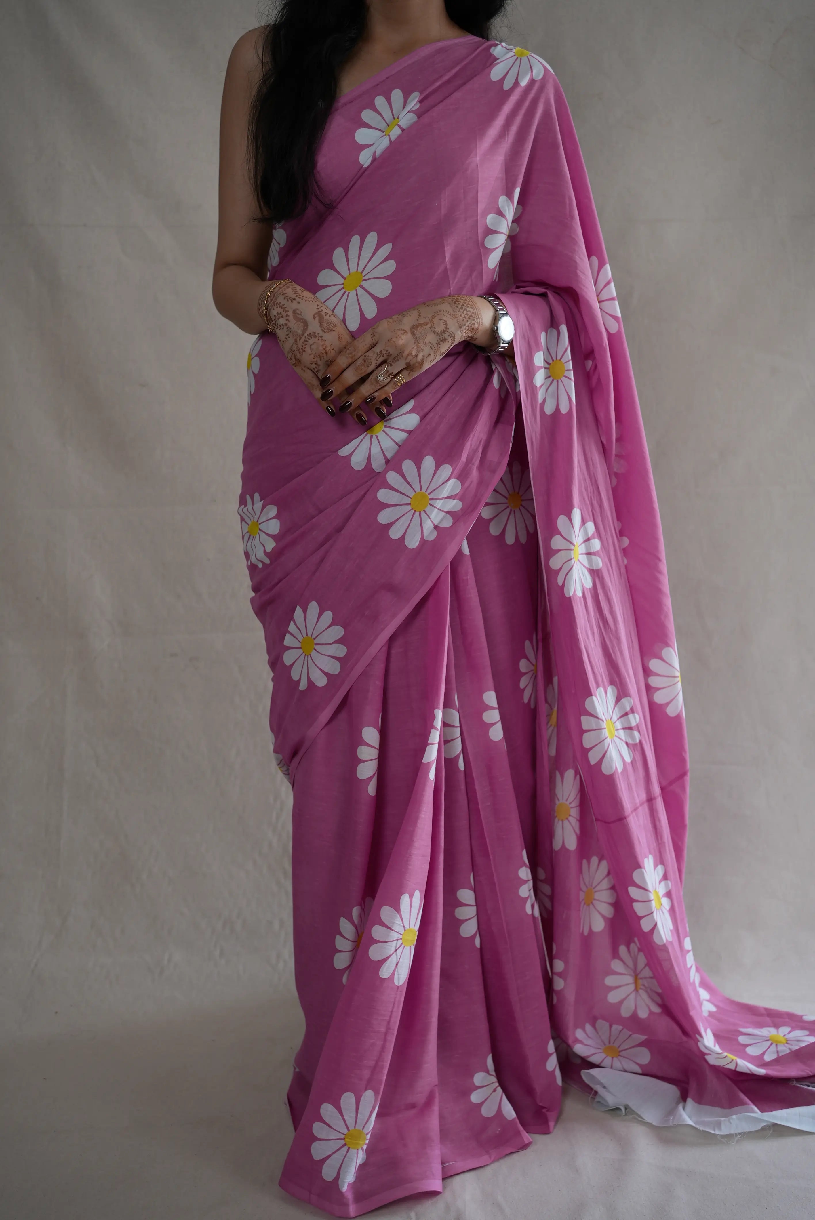 Mal Cotton Saree with Floral Print Design (With Blouse)