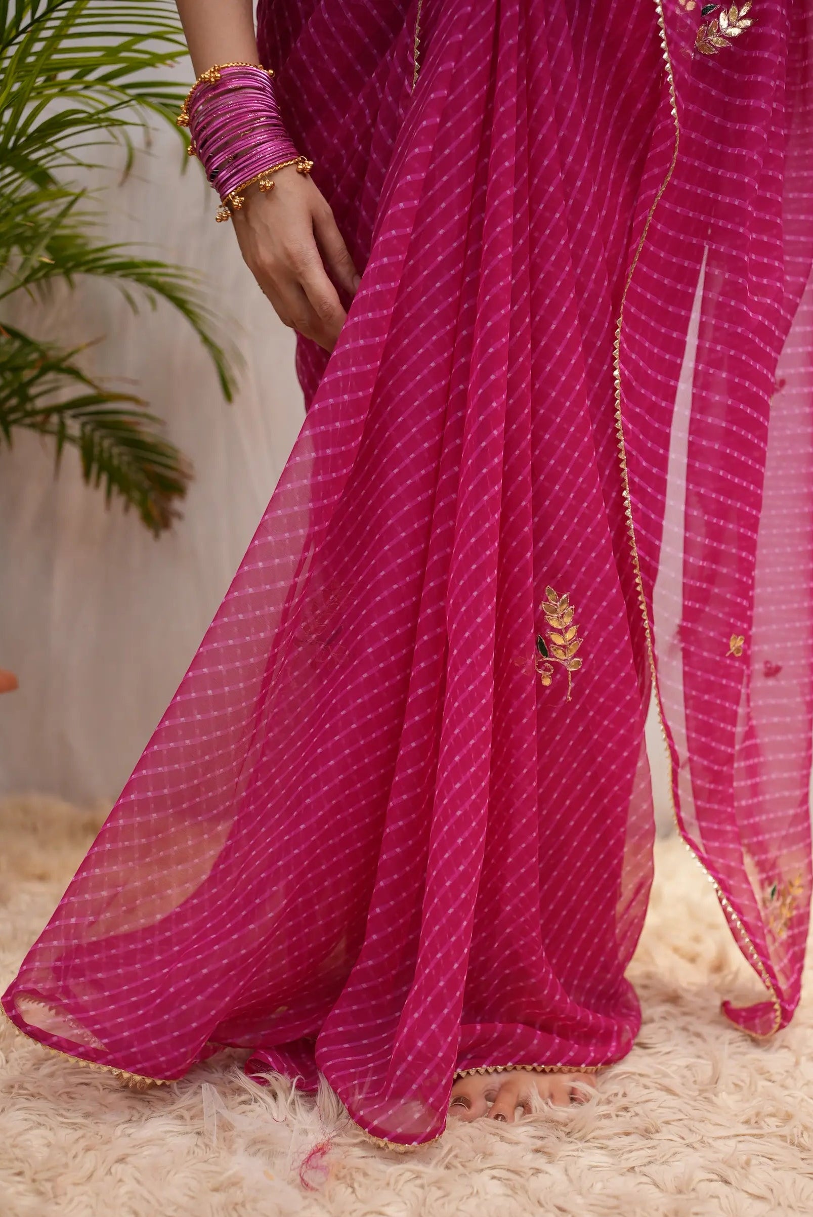Georgette Muthda Saree with Bijiya Lace & Gota Patti Butta (Without Blouse)