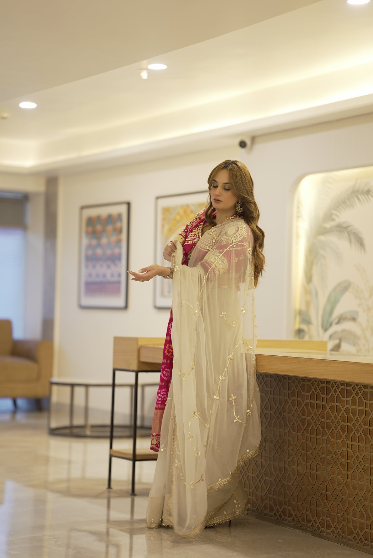 PURE CHIFFON FABRIC KACHI GOTA PATTI  WORK SAREE WITH RAJASTHANI ANGI BLOUSE ALONG WITH PURE GAZZI SILK BANDHANI ZARDOZI WORK DUPATTA ##SR0232