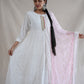 WHITE ANARKALI CHIKENKARI 3-PIECE SUIT WITH DUPPATA ##SP092