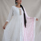 WHITE ANARKALI CHIKENKARI 3-PIECE SUIT WITH DUPPATA ##SP092