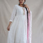 WHITE ANARKALI CHIKENKARI 3-PIECE SUIT WITH DUPPATA ##SP092