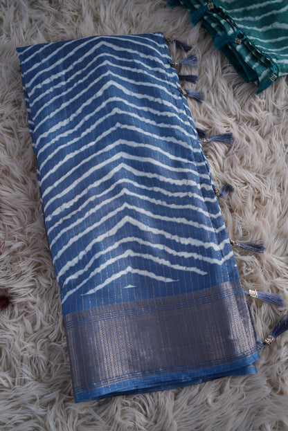 COTTAN SILK FABRIC LEHERIYA SAREE WITH ZARE WEAVING BORDER AND LINNING PATTERN (WITH BLOUSE) ##SR0305
