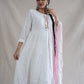 WHITE ANARKALI CHIKENKARI 3-PIECE SUIT WITH DUPPATA ##SP092