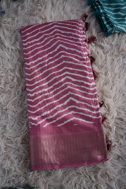 COTTAN SILK FABRIC LEHERIYA SAREE WITH ZARE WEAVING BORDER AND LINNING PATTERN (WITH BLOUSE) ##SR0305