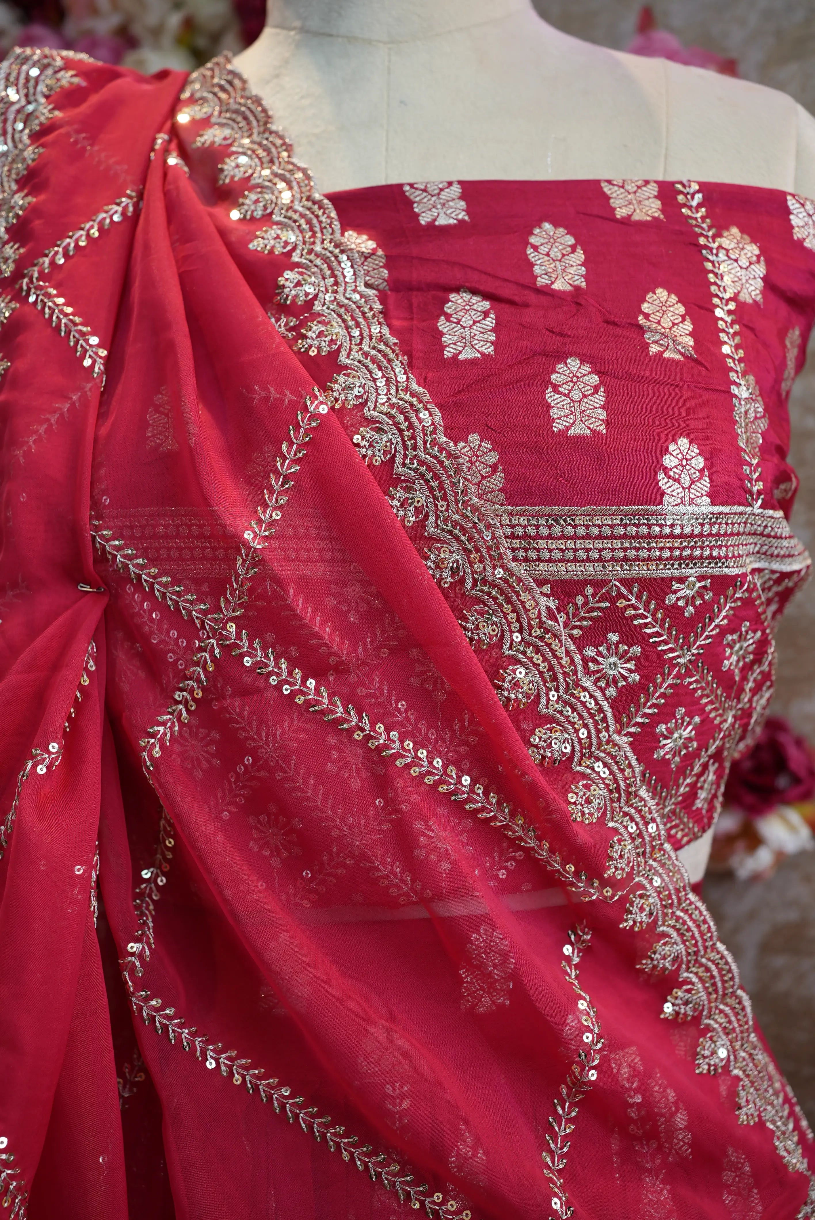 Full-Flair Rajwadi Lehenga with Banarasi Zari & Jaal Dupatta (UNSTITCHED)