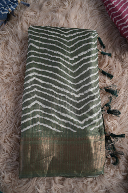 COTTAN SILK FABRIC LEHERIYA SAREE WITH ZARE WEAVING BORDER AND LINNING PATTERN (WITH BLOUSE) ##SR0305