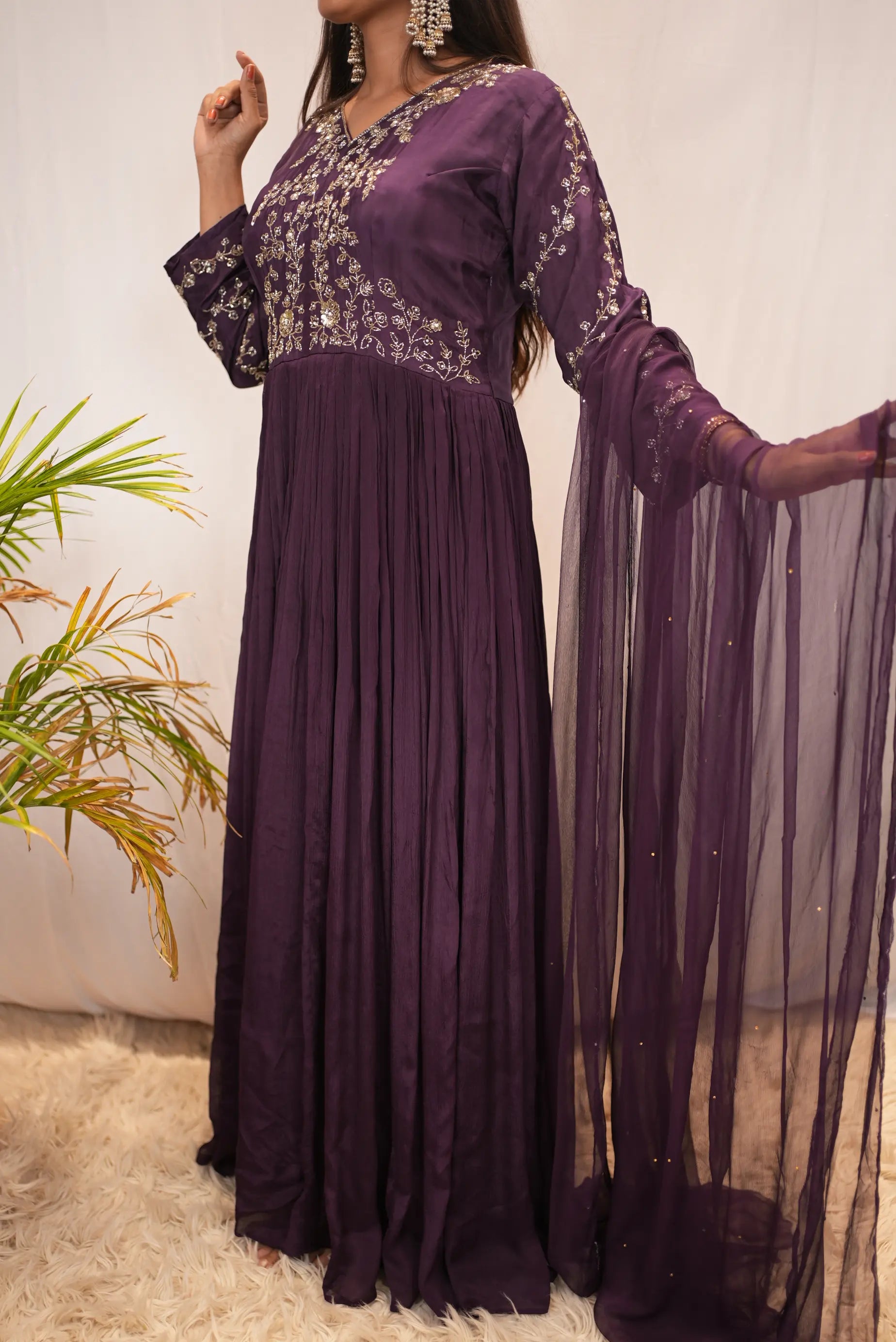 Elegant Purple Embroidered Anarkali Suit with Sheer Dupatta