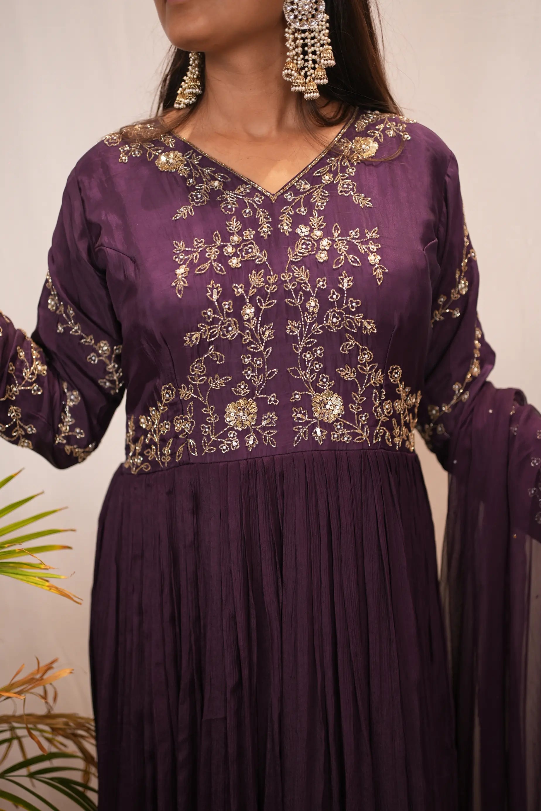 Elegant Purple Embroidered Anarkali Suit with Sheer Dupatta