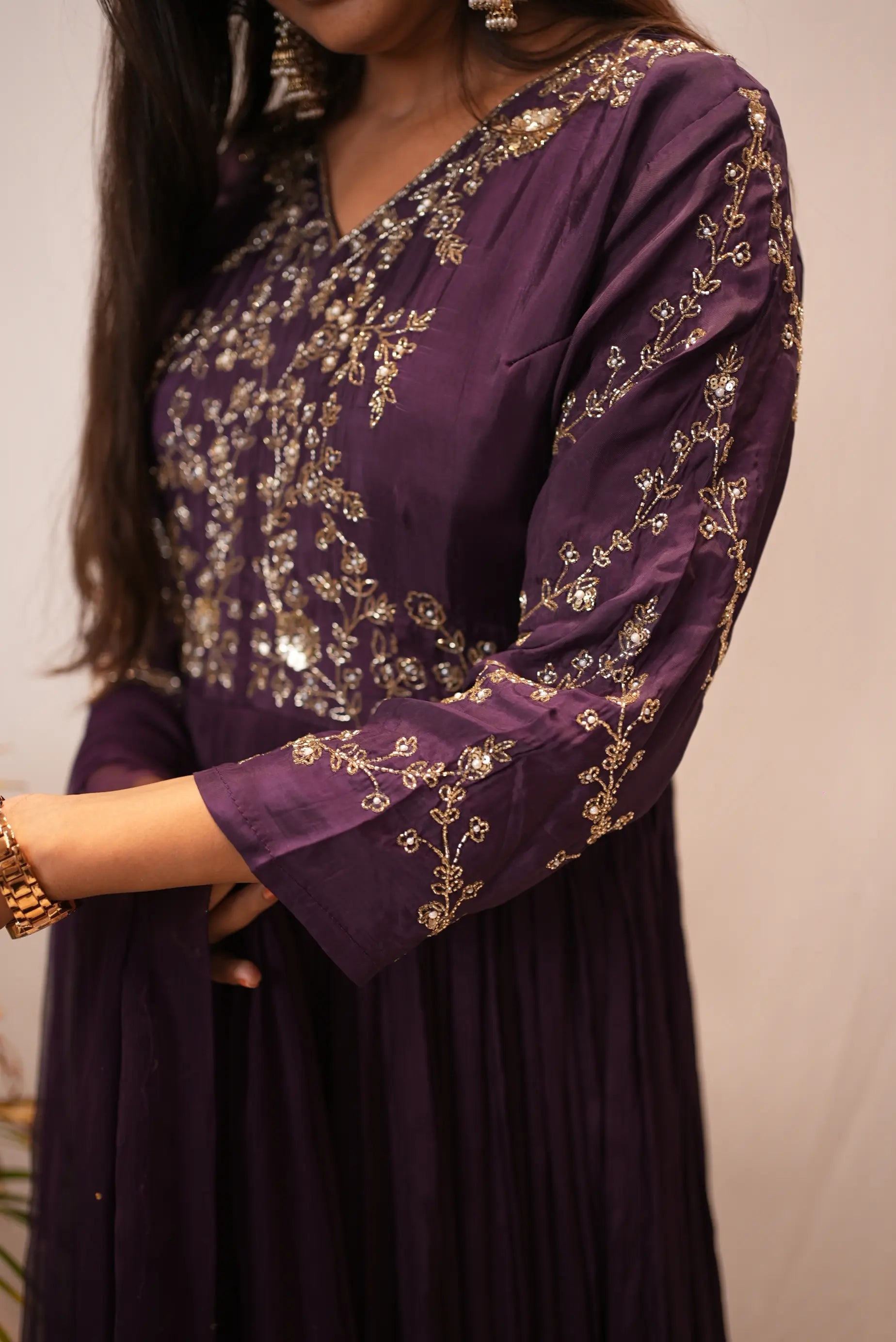Elegant Purple Embroidered Anarkali Suit with Sheer Dupatta