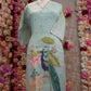 Linen fabric with digital print suit katha work ##SP003