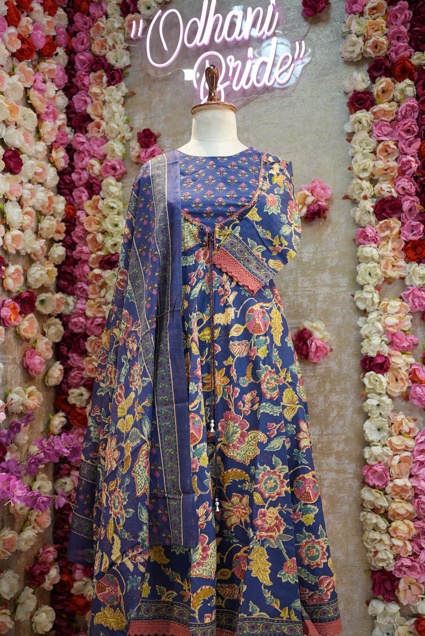 Pure cotton fabric sanganeri print anarkali suit with paint & duppata ##SP004