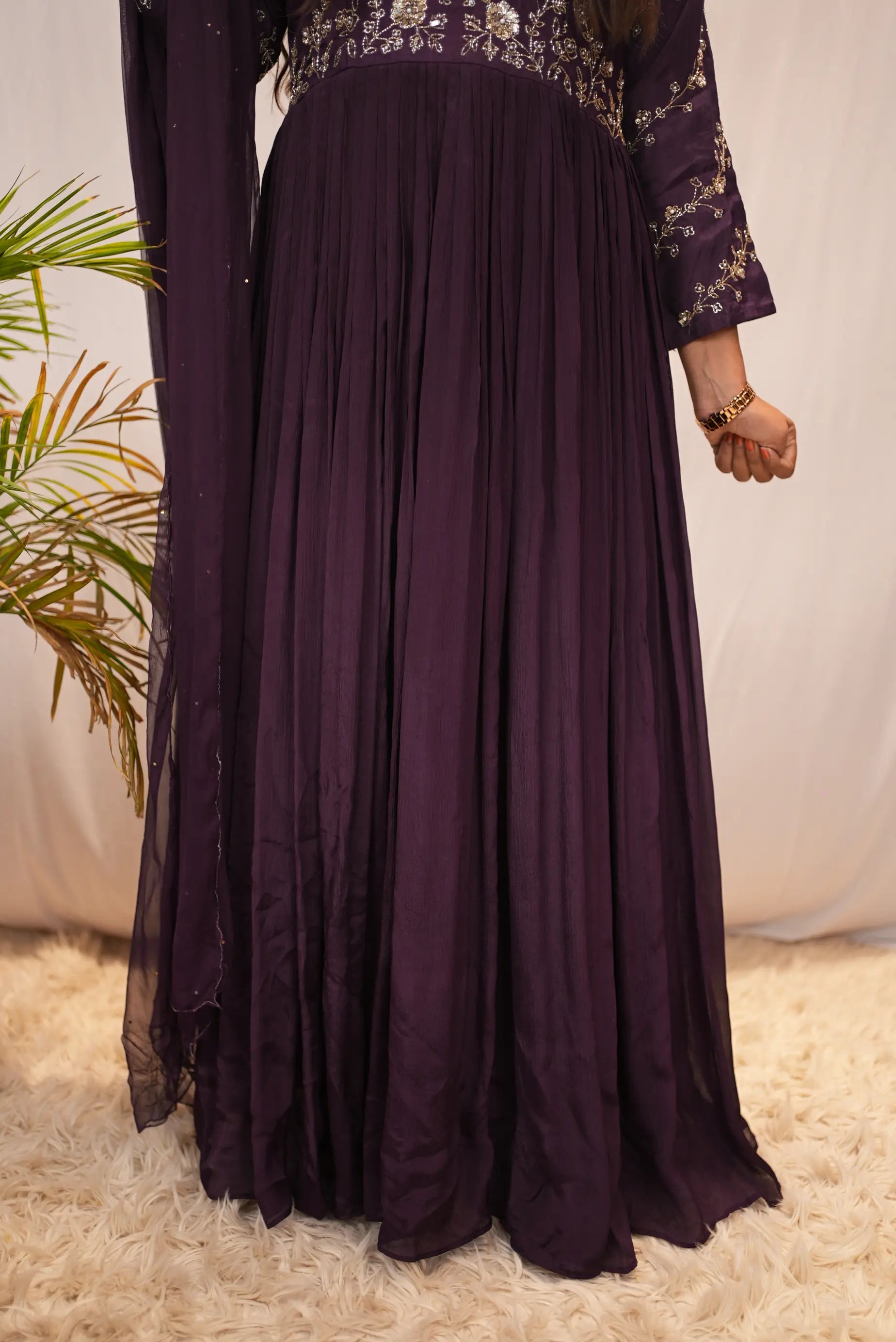 Elegant Purple Embroidered Anarkali Suit with Sheer Dupatta