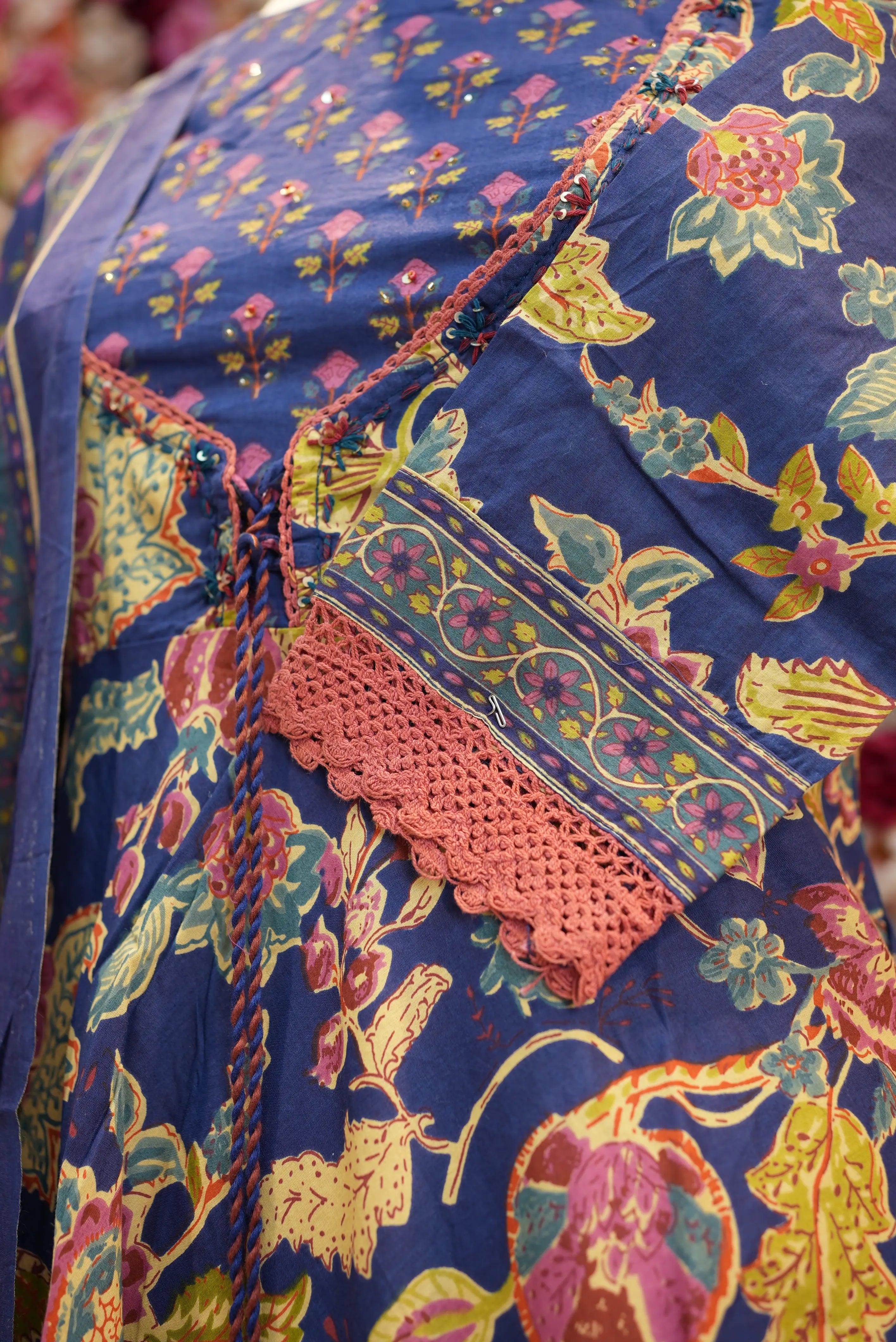 Pure cotton fabric sanganeri print anarkali suit with paint & duppata