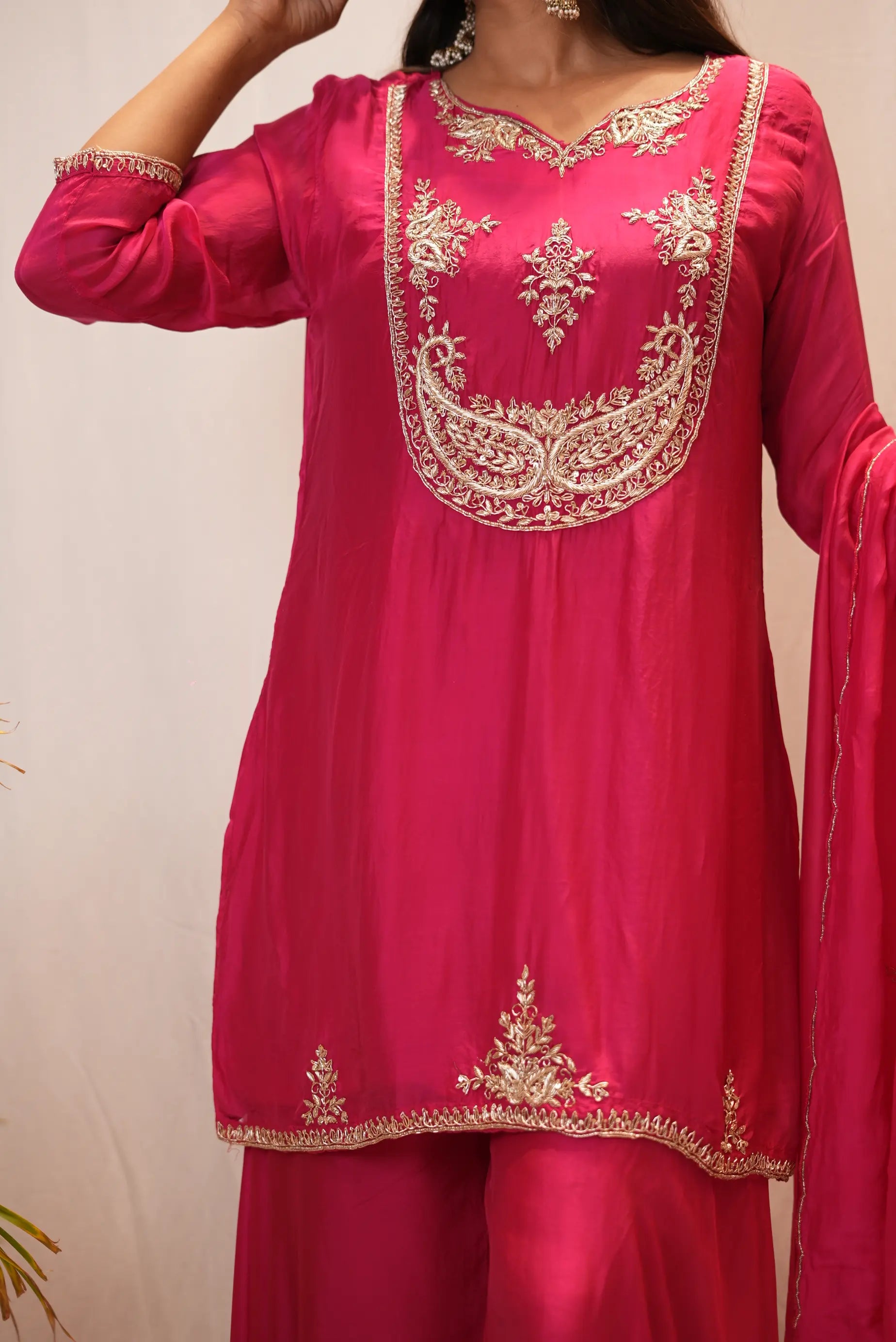 Pink Embroidered Kurta Palazzo Set with Dupatta