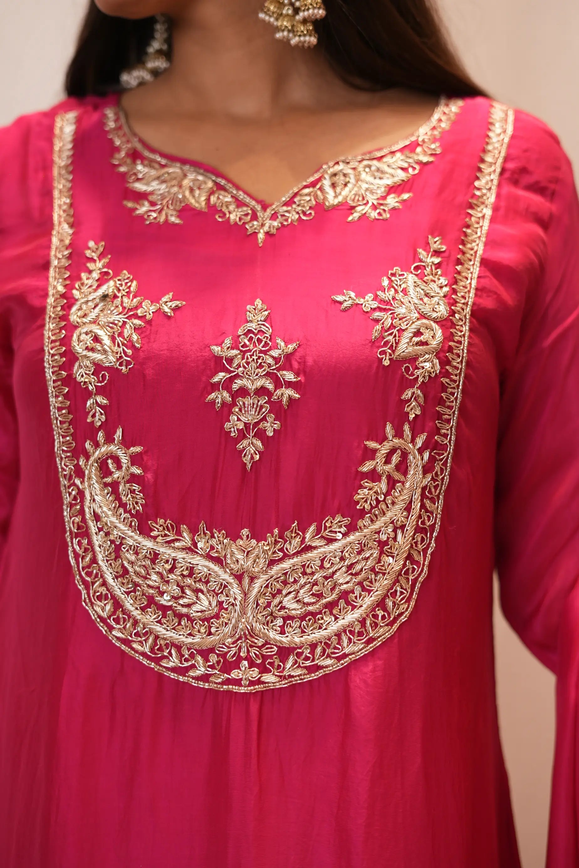 Pink Embroidered Kurta Palazzo Set with Dupatta