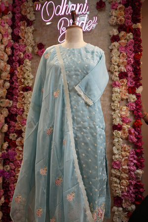 ORGANZA FABRIC STRAIGHT FIT SUIT EMBRODIRY WORK & CUT WORK DUPPATA ##SP006
