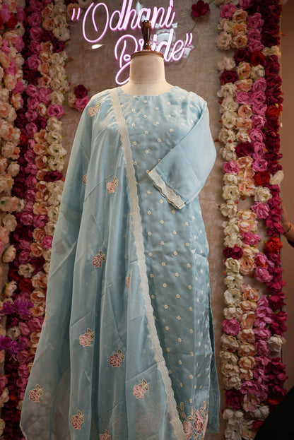 ORGANZA FABRIC STRAIGHT FIT SUIT EMBRODIRY WORK & CUT WORK DUPPATA ##SP006