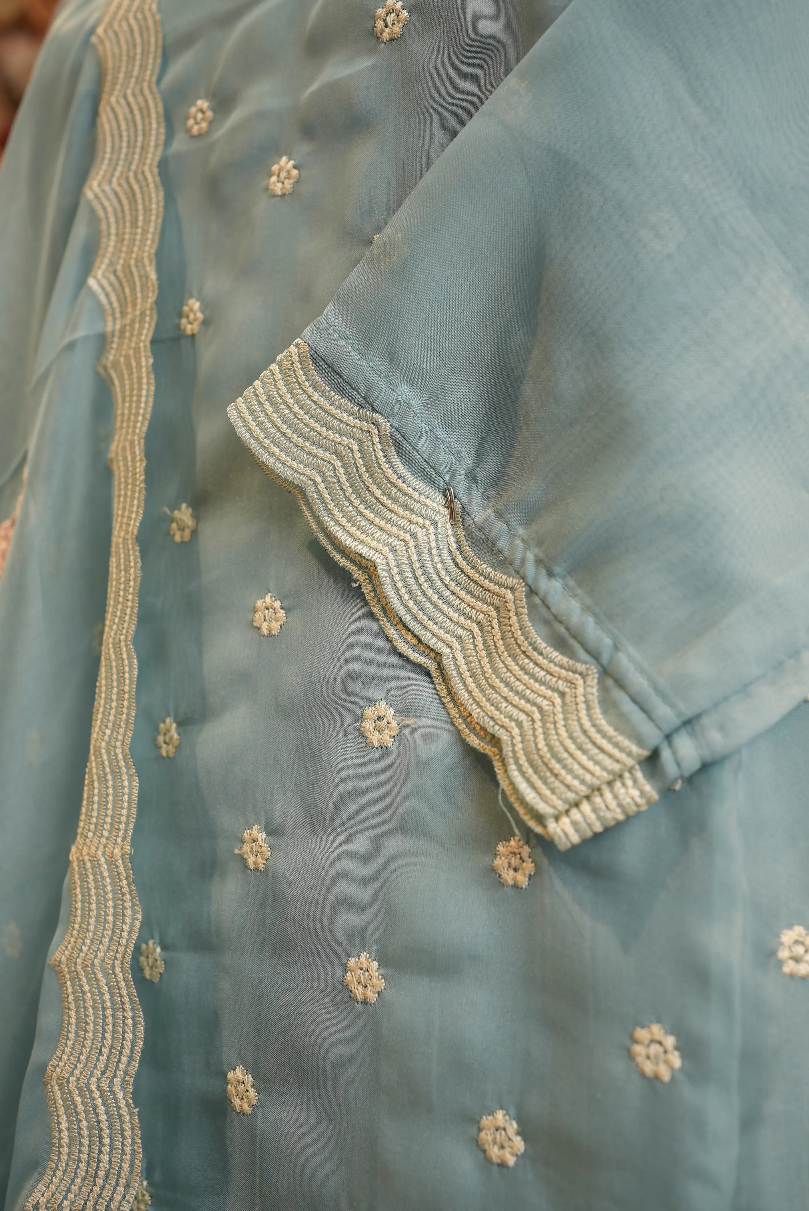 ORGANZA FABRIC STRAIGHT FIT SUIT EMBRODIRY WORK & CUT WORK DUPPATA