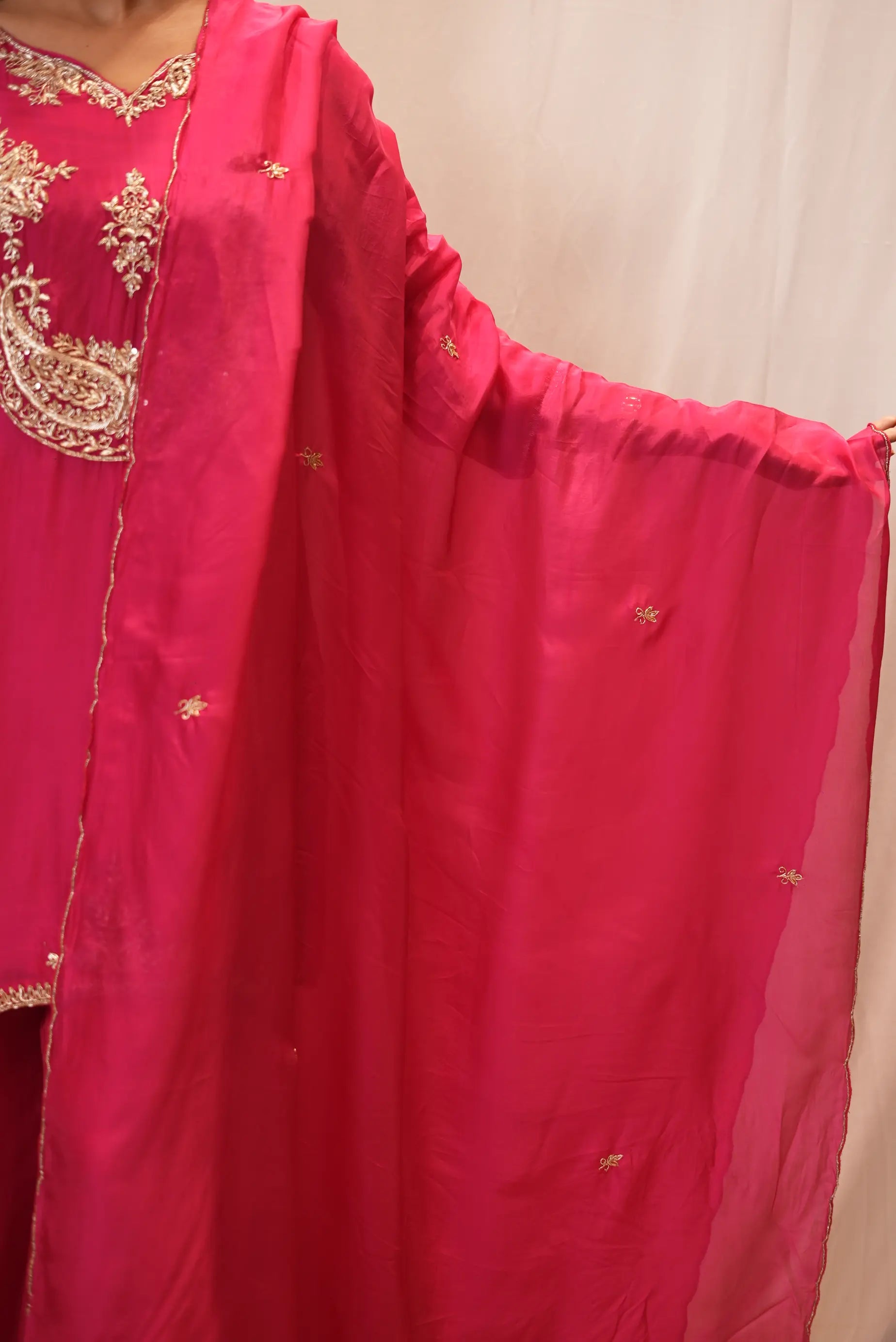 Pink Embroidered Kurta Palazzo Set with Dupatta