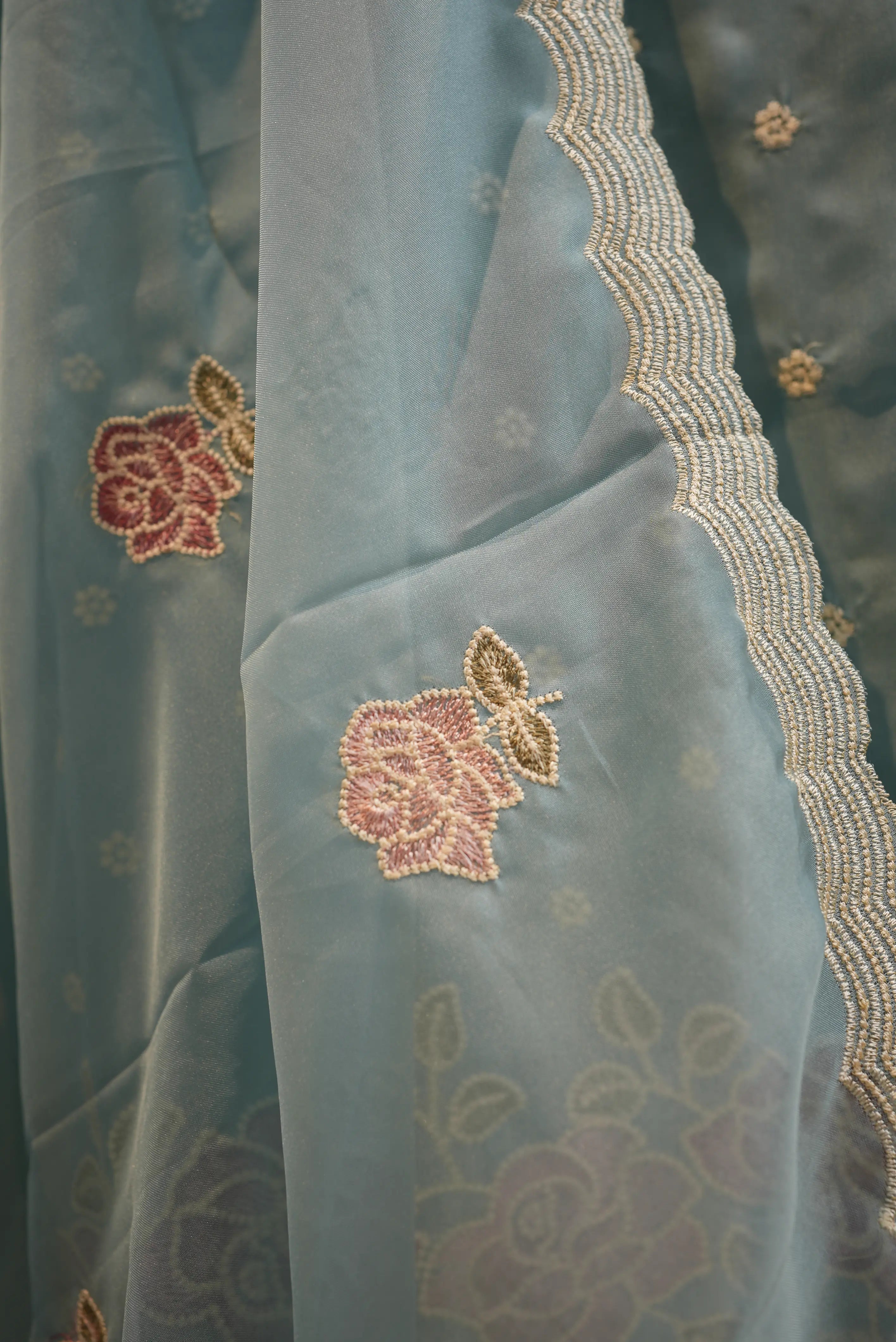 ORGANZA FABRIC STRAIGHT FIT SUIT EMBRODIRY WORK & CUT WORK DUPPATA
