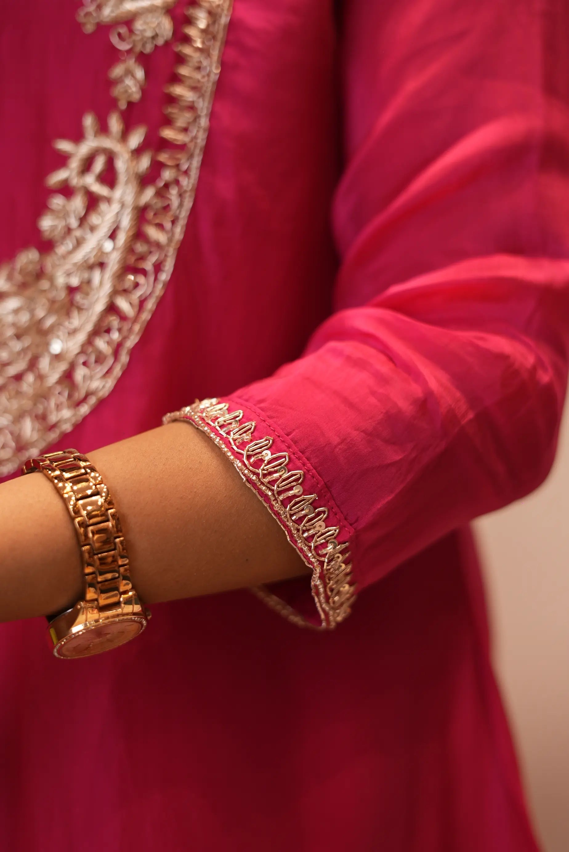 Pink Embroidered Kurta Palazzo Set with Dupatta