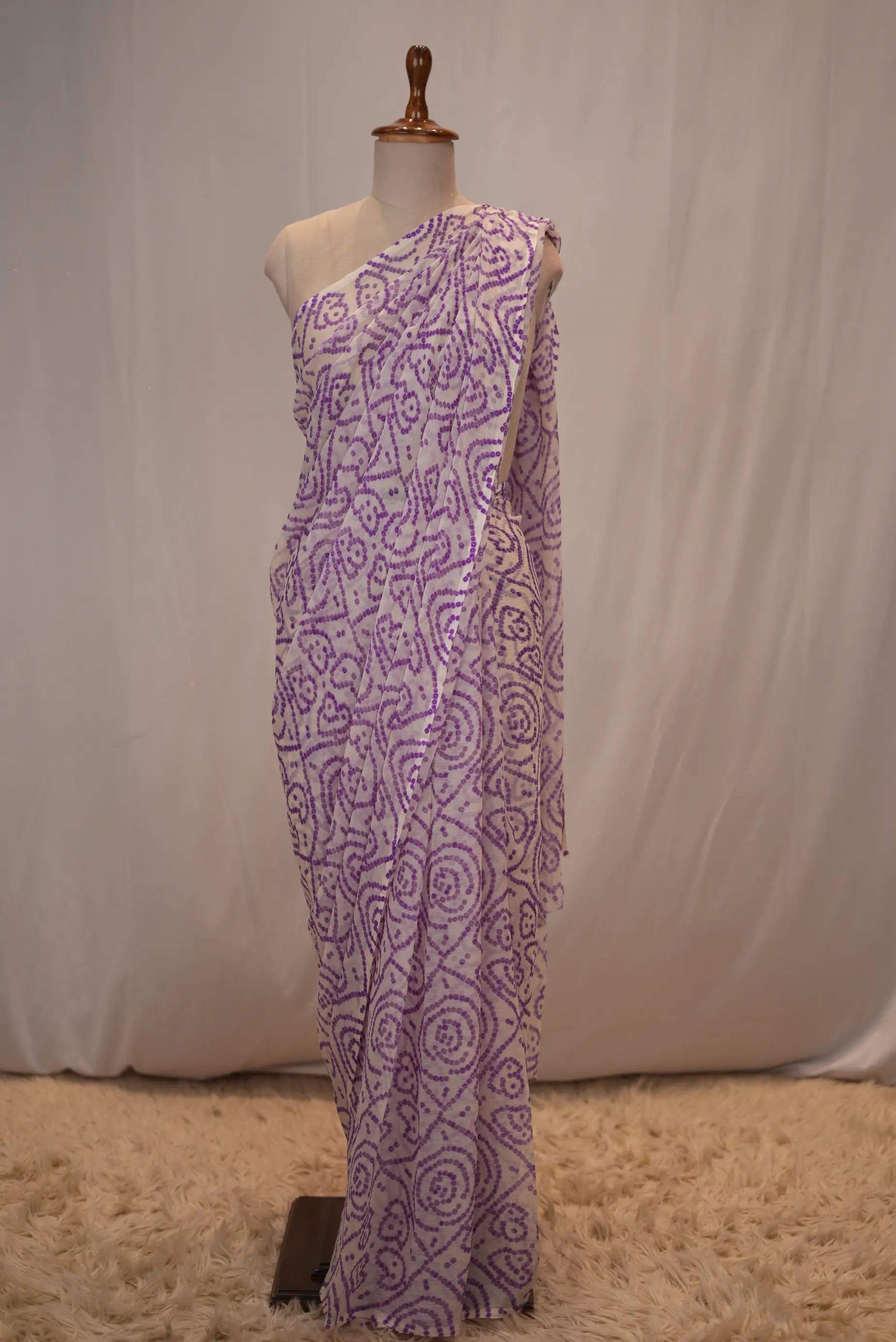 Traditional Royal Chiffon Saree with Digital Bandhani Print (Without Blouse)